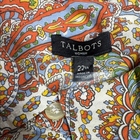 Talbots Paisley Button Down Shirt - Orange, Yellow, Cream - Picture 5 of 7